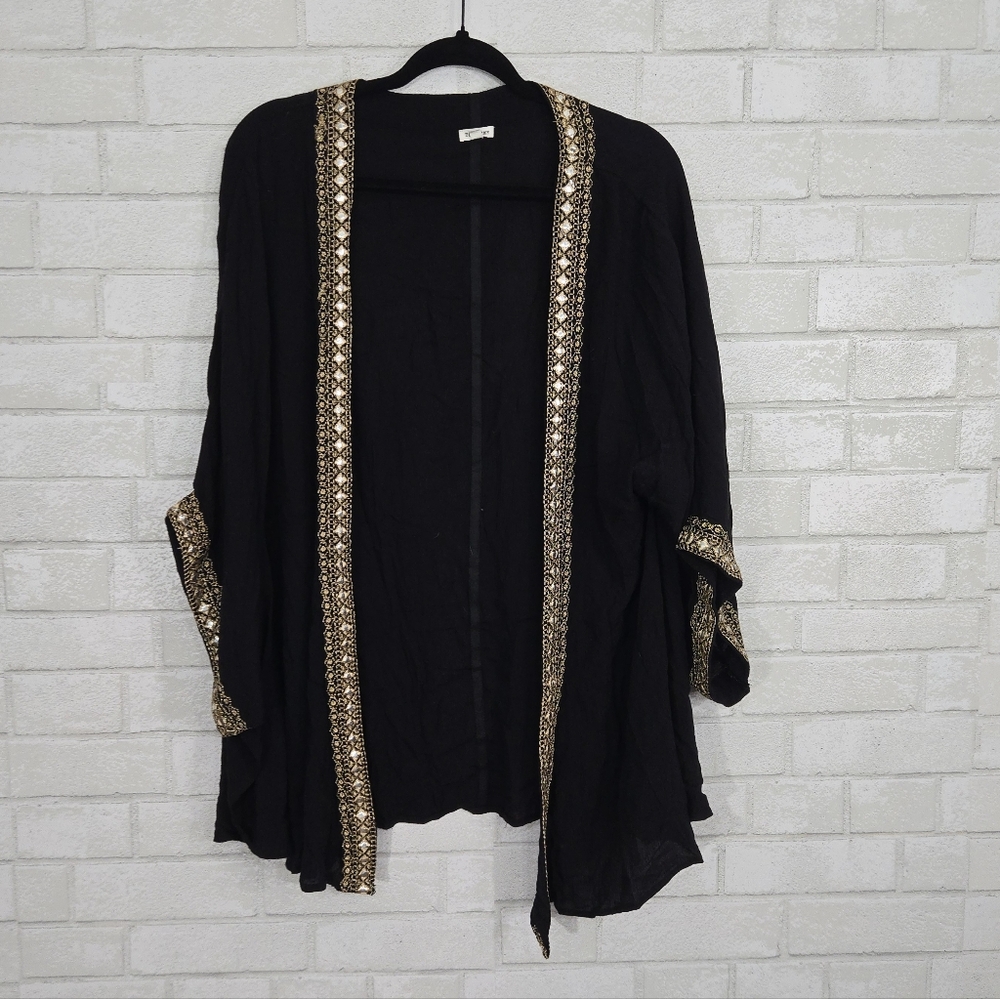 En Créme open-front studded kimono cardigan